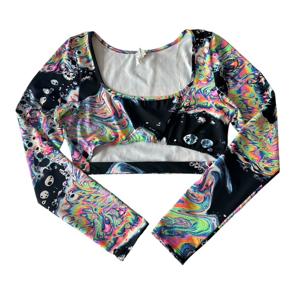IHeartRaves Women’s Festival Long Sleeve Cutout Crop - Large - Picture 3 of 5